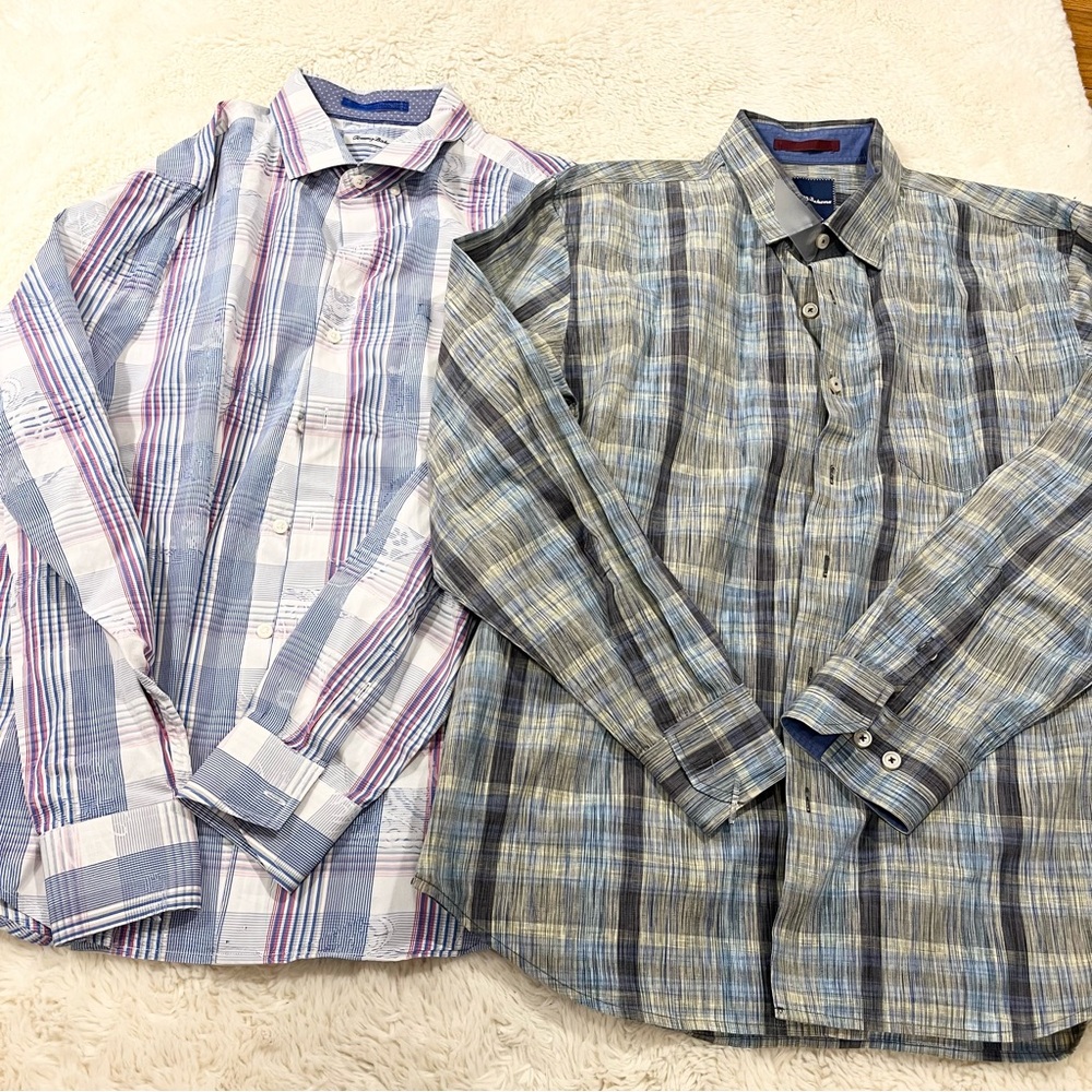 New Tommy Bahama Mens Large Flannel Plaid Blue Button Up Shirts Cotton Bundle - Picture 1 of 4